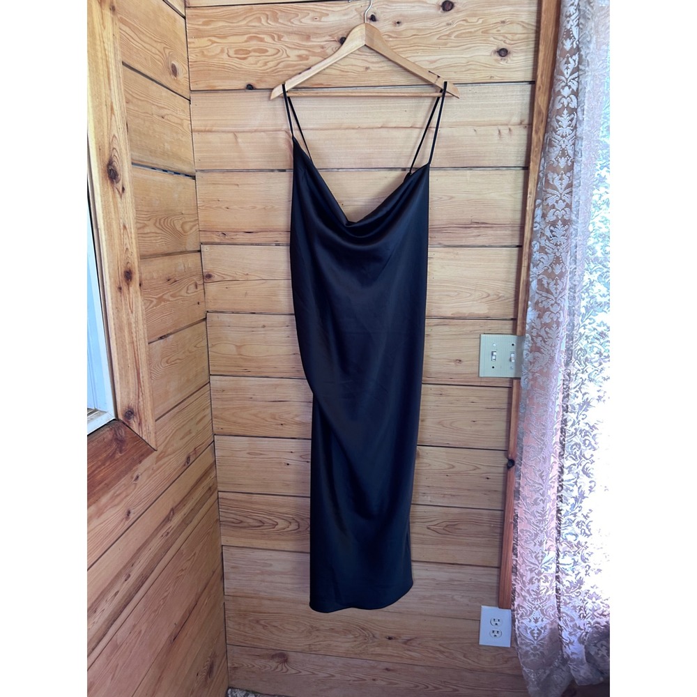 Satin Midi Dress Women Plus Size 3X Black Cowl Neck Slip Bias Cut Formal Chic